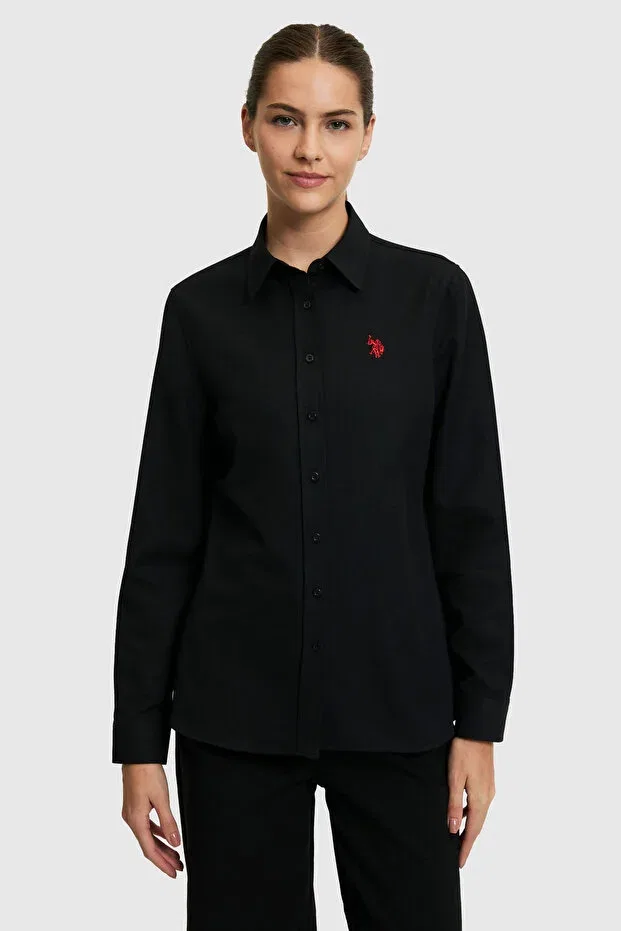 Женская рубашка с длинным рукавом Basics U.S. Polo Assn., Black — фото 3