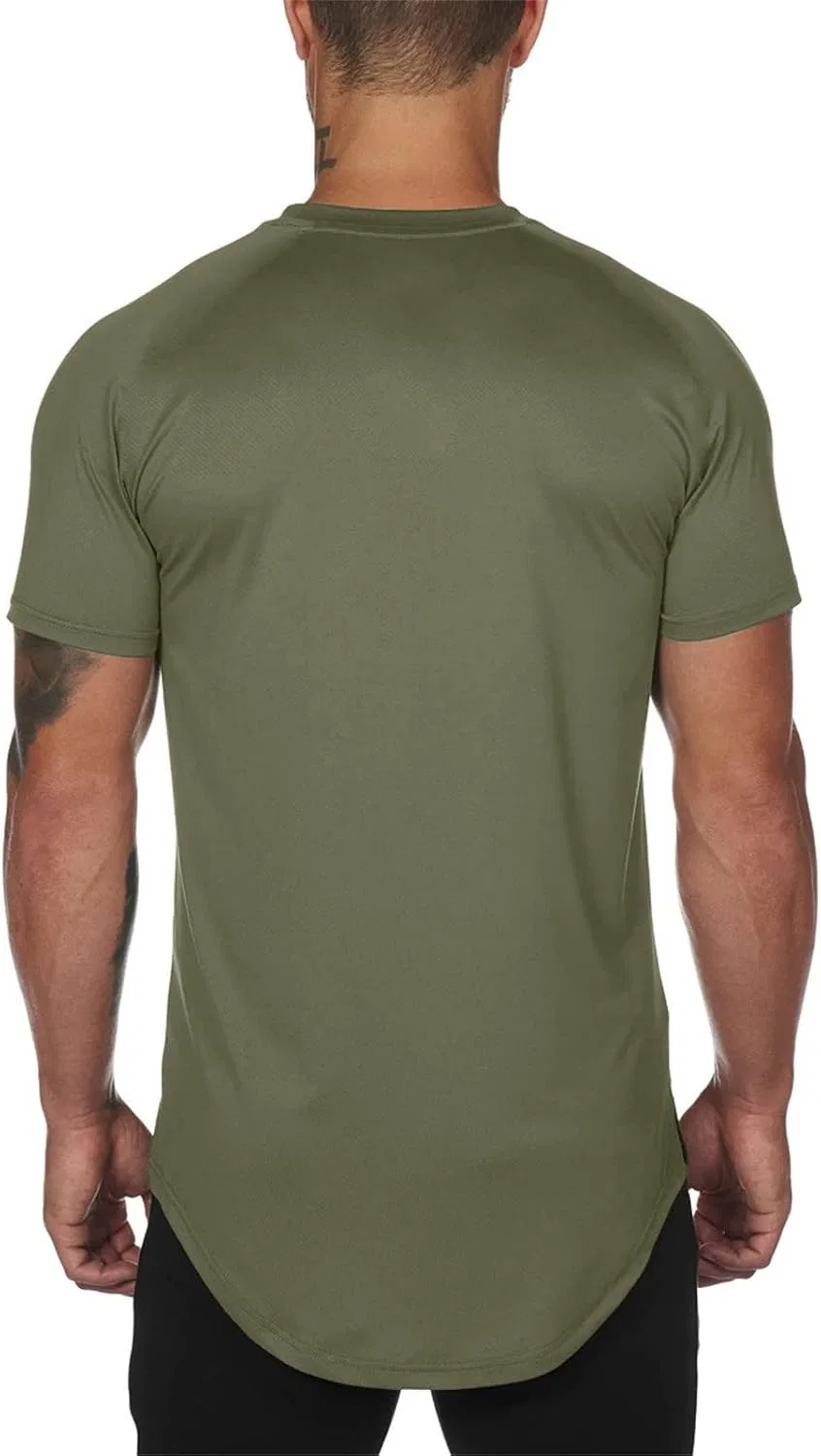 Мужская облегающая футболка с круглым вырезом Athletic Workout Basic Tops, Army Green