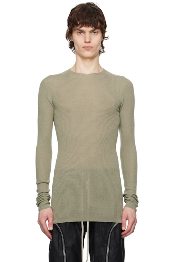 

Зеленый голливудский ребристый свитер с круглым вырезом Rick Owens