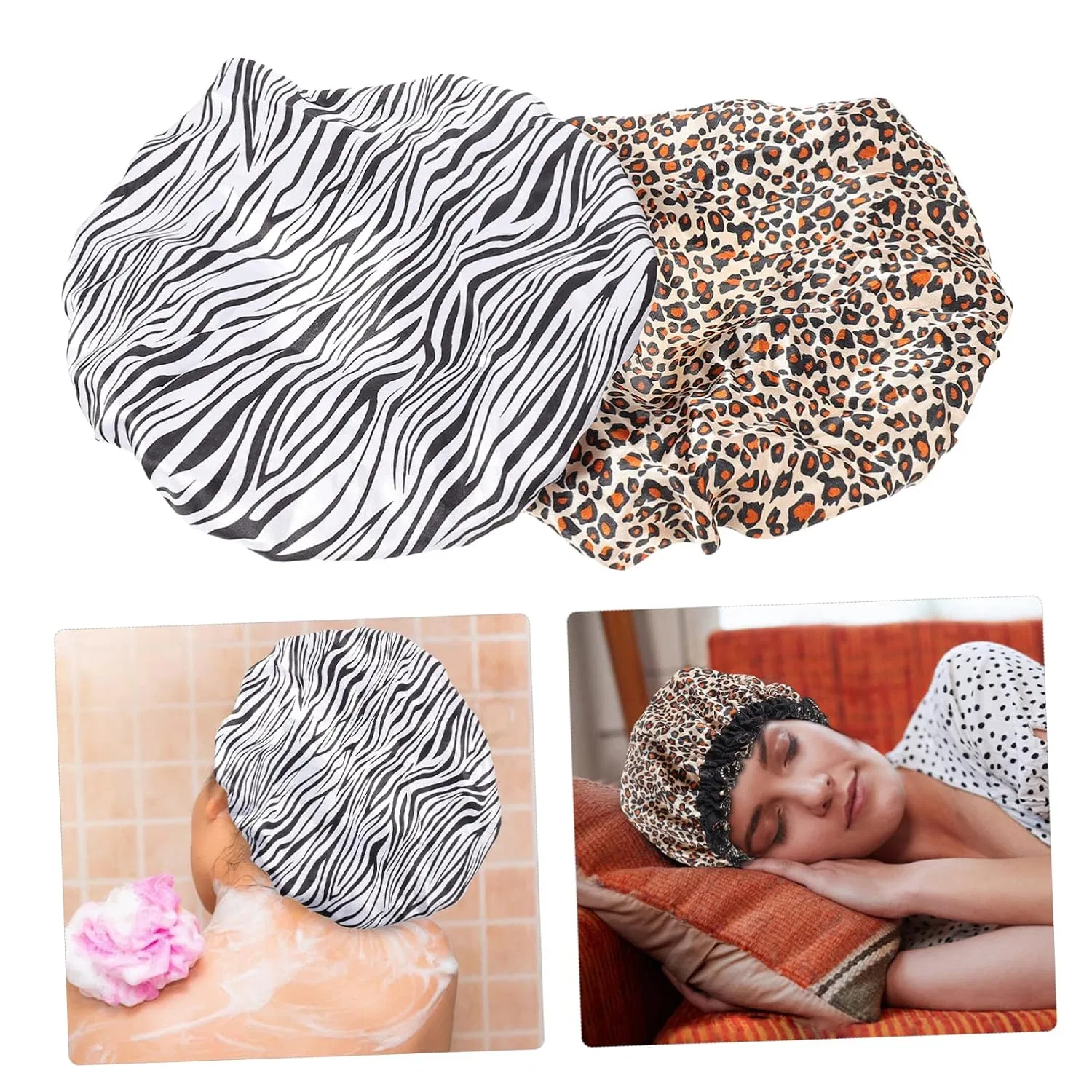 Шапочка для душа Satin, FRCOLOR, 3 шт, Zebra и Leopardenmuster — фото 4