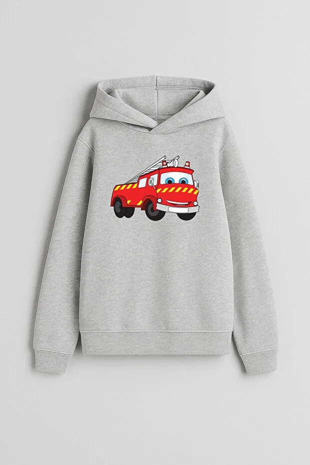 Детское худи с принтом Red Fire Truck Moda, Gray