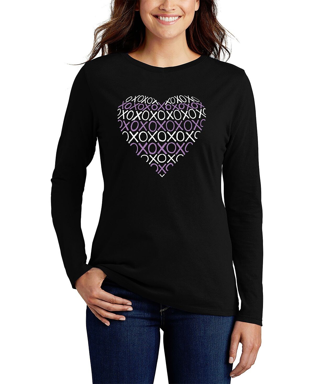 

Женская футболка с длинным рукавом word art xoxo heart LA Pop Art, черный