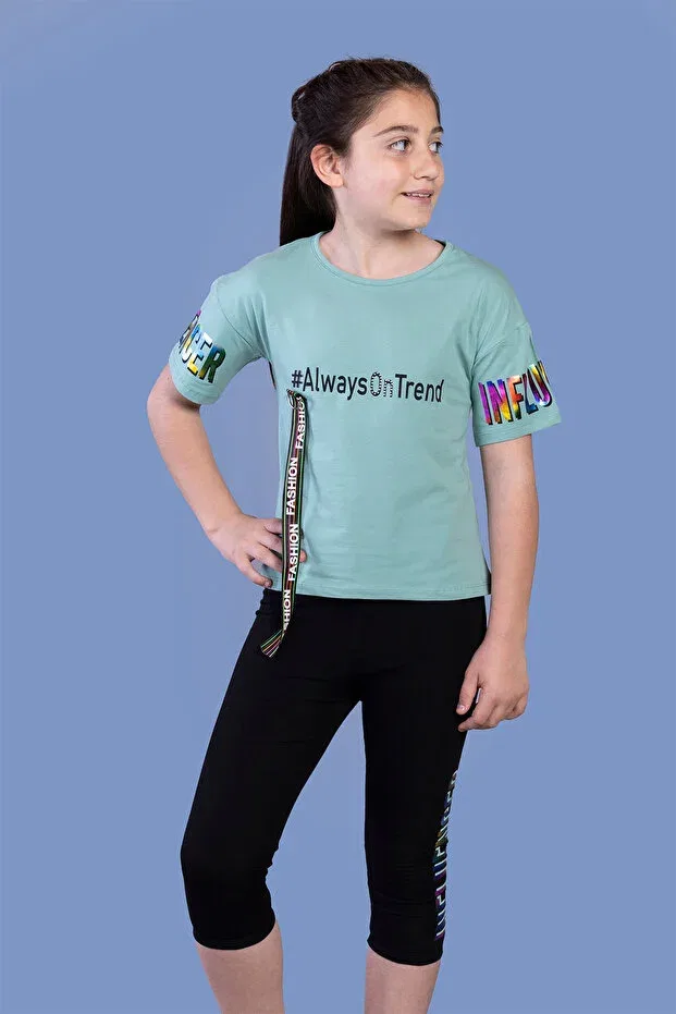 Детский комплект лосин для девочек с принтом Colorful printed and stripe detailed girl's tights set Toontoy, Green