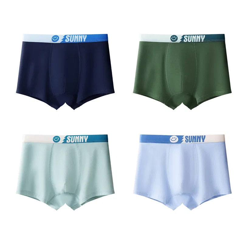 Детские боксеры для мальчиков хлопковые Hodo Grade School Underpants Moderate Boxer Shorts Red bean, 4-pack: Dark Green + Deep Blue + Gray-Green + Azure