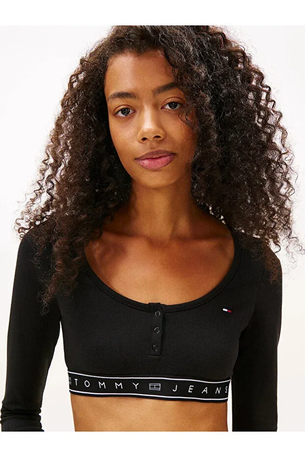 Женская укороченное футболка с длинным рукавом Tommy Hilfiger, Black — фото 2