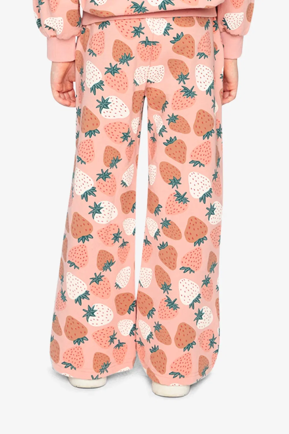 Детские широкие брюки из футера с принтом Frosted Strawberry Deux par Deux, Pink Strawberry Print — фото 4