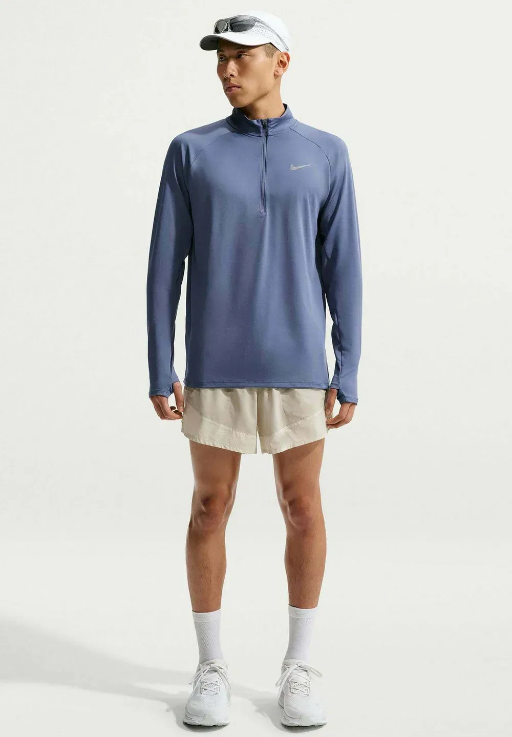 Футболка Laufshirt stride с застежкой-молнией до середины груди и длинными рукавами Nike Performance, Diffused Blue