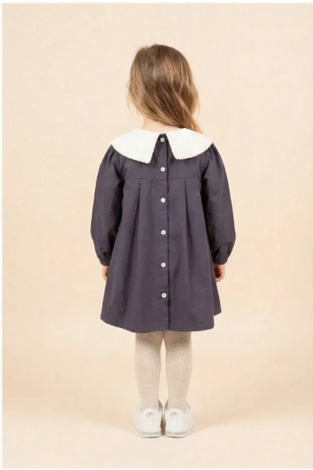 Детское платье для девочек хлопковое Collared Poplin Dress Blumi Kids, Plum — фото 4