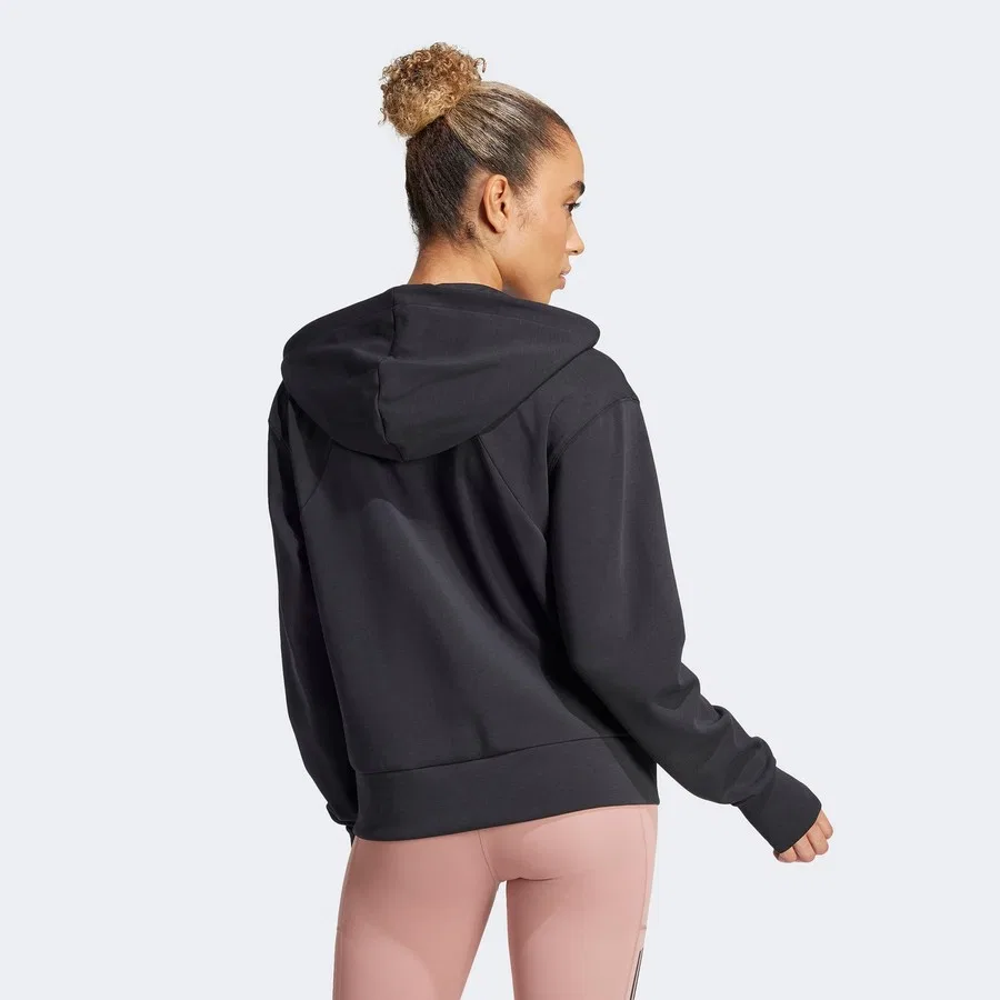 Женский свитшот с капюшоном, молнией, футер с начесом, Designed 4 Full Zip, adidas, Черный — фото 3