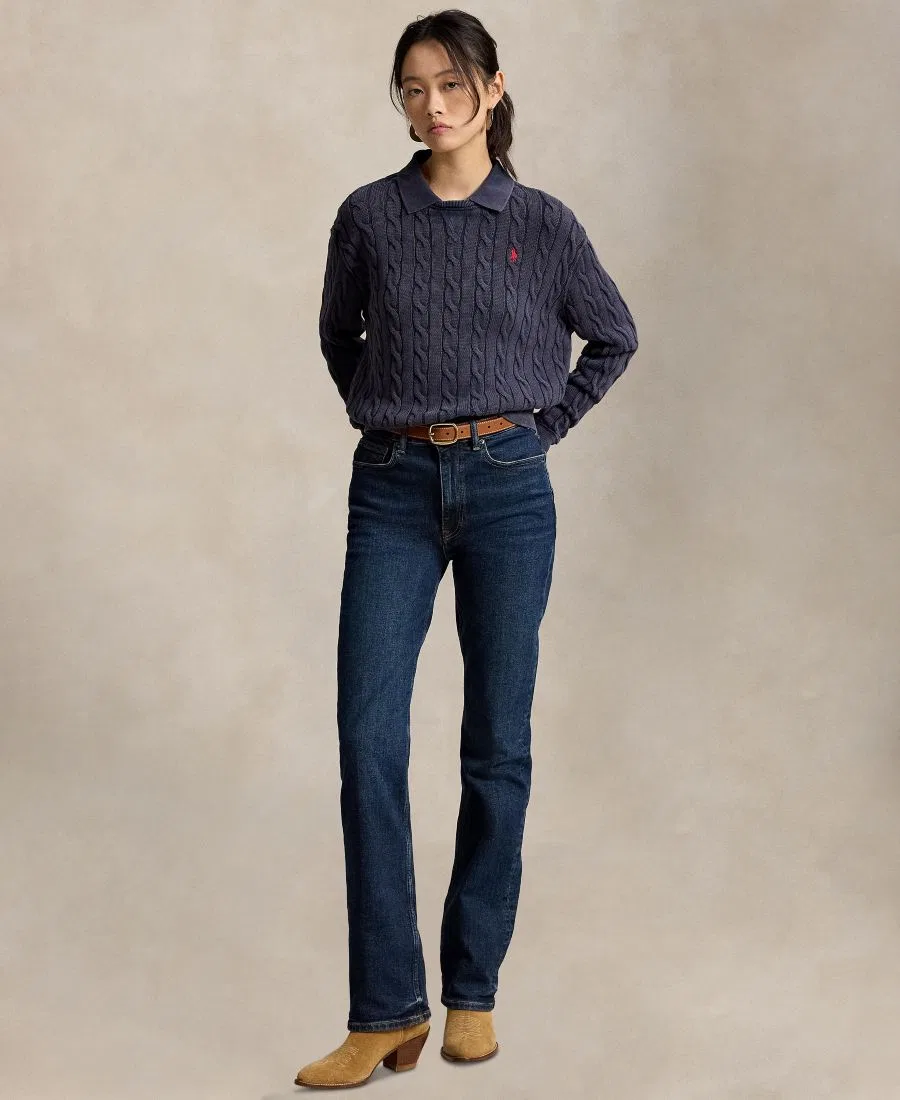 Свитер женский из хлопка с косами, модель Cable-Knit Cotton Polo Sweater Polo Ralph Lauren, Hunter Navy — фото 2