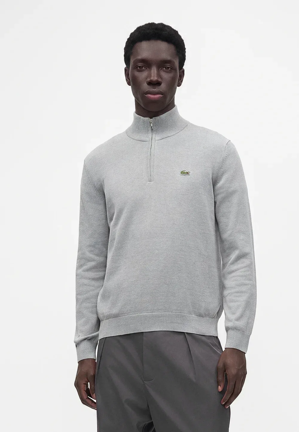 Джемпер Lacoste, с молнией на воротнике, меланж, светло-серый