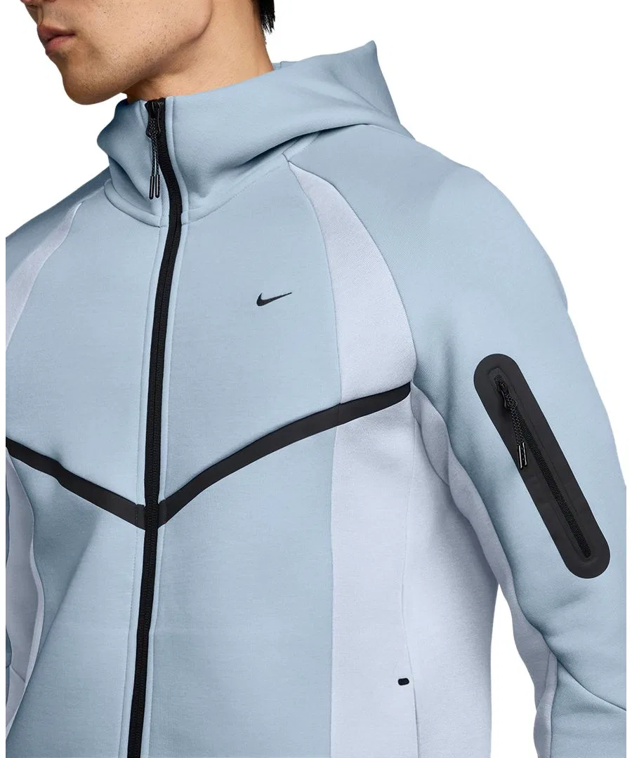 Флисовая кофта с капюшоном, цвет-блок, полная застежка-молния Nike, Light Armory Blue/Football Gray/Black — фото 2