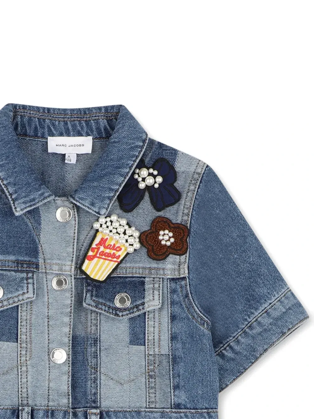 Платье в стиле пэчворк с искусственным жемчугом Marc Jacobs Kids, синий — фото 3