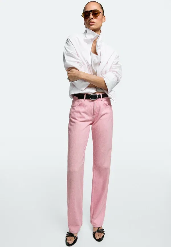 Джинсы прямого кроя Straight leg jeans Massimo Dutti, pink, розовый — фото 2