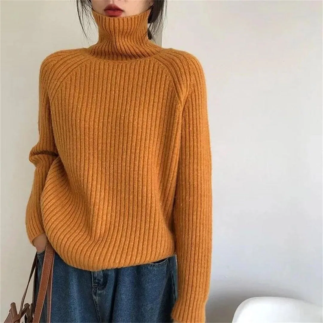 Женский свитер с высоким воротом, Oversize, кремовый/белый — фото 4