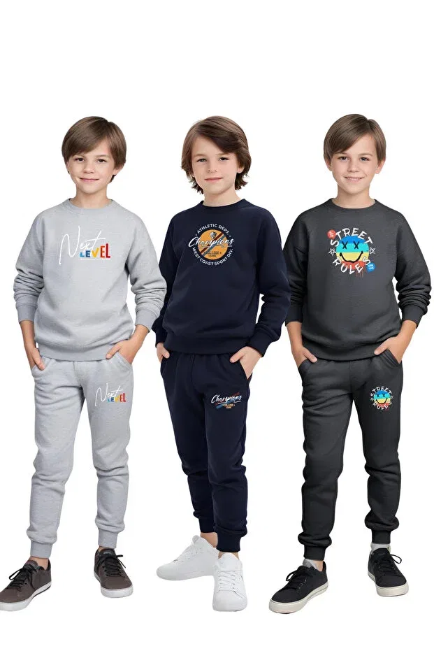 Детский спортивный комплект для мальчиков с принтом Fyk Kids, Gray-Blue-Smoked