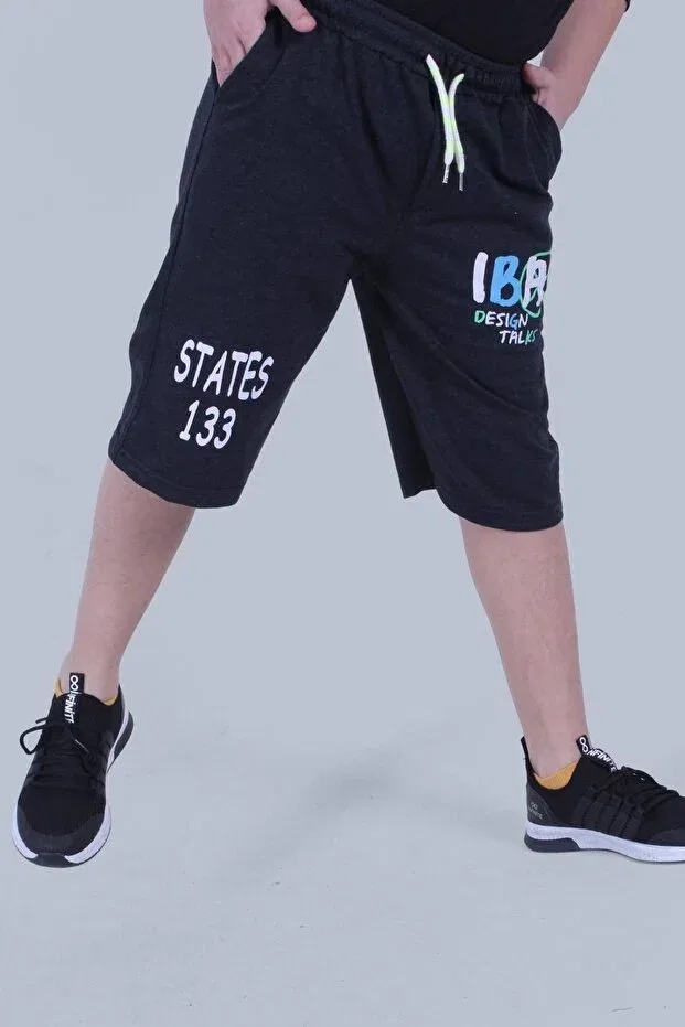 Детские шорты для мальчиков с принтом Iba Text Printed Double Pocket Panio Kids, Anthracite — фото 2
