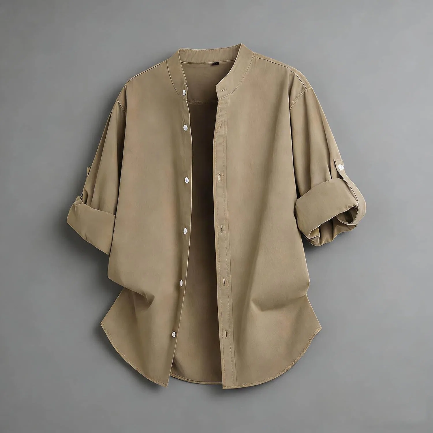 Мужская рубашка с длинным рукавом, модель Roll Tab Sleeves, коричневый — фото 2