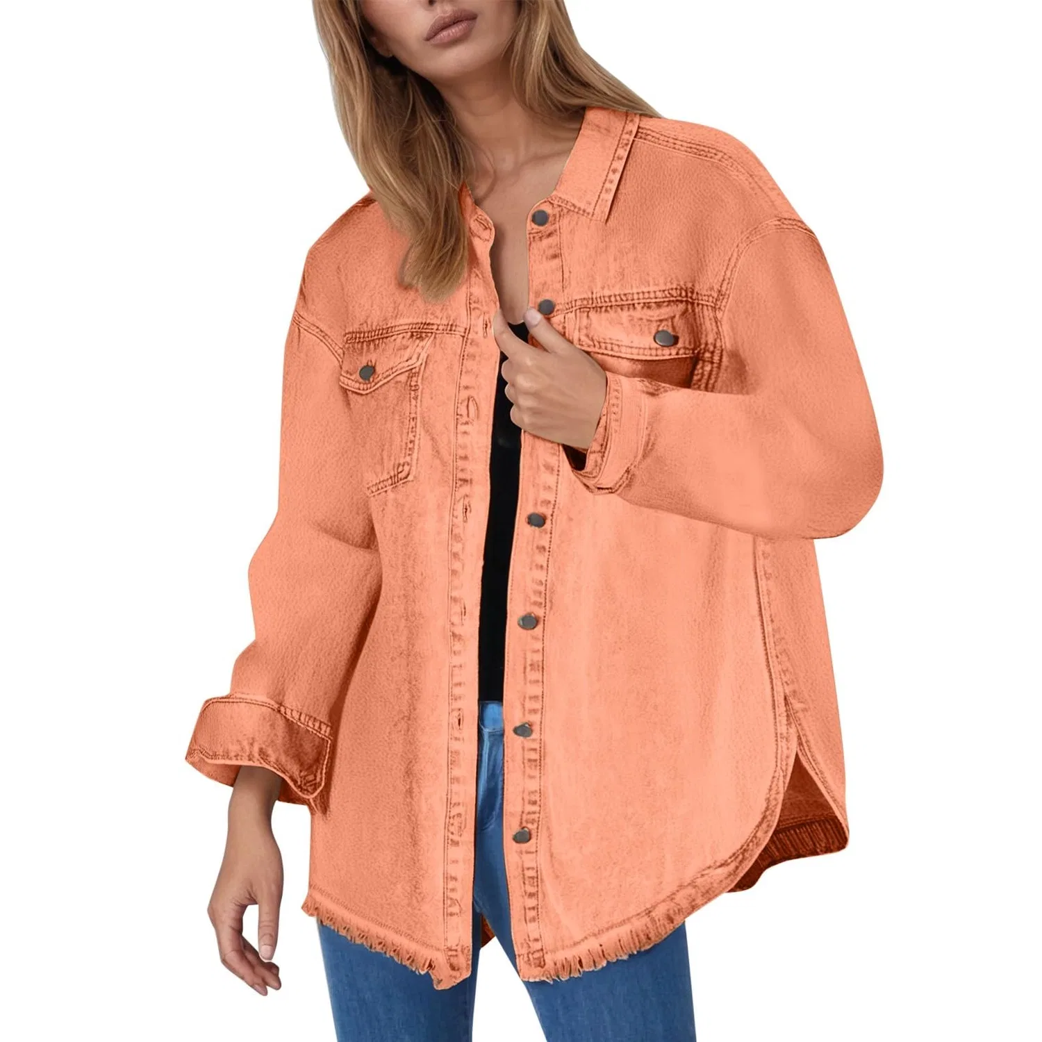 Женское джинсовое пальто с открытым передом, модель Boyfriend Jean Jacket, RD2