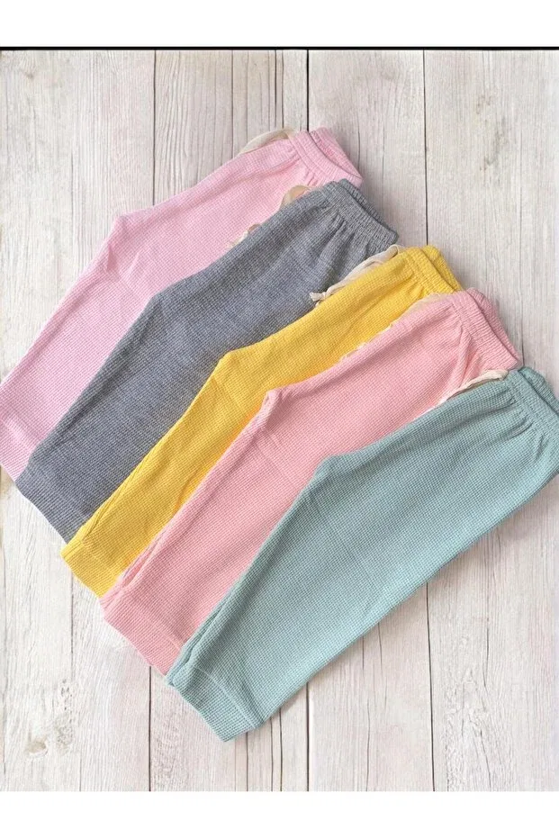 Детские спортивные штаны для девочек с полосками Waffle fabric baby girl 5-piece cuffed single bottom Altintaş Baby, Harmonious — фото 2