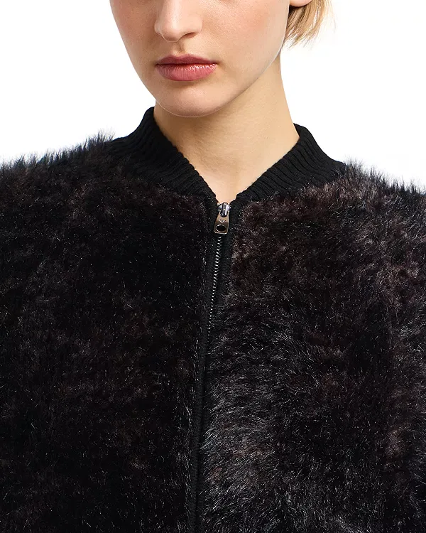 Женская куртка-бомбер с эффектом меха Faux Fur Effect Bomber Jacket Emporio Armani, черный — фото 4