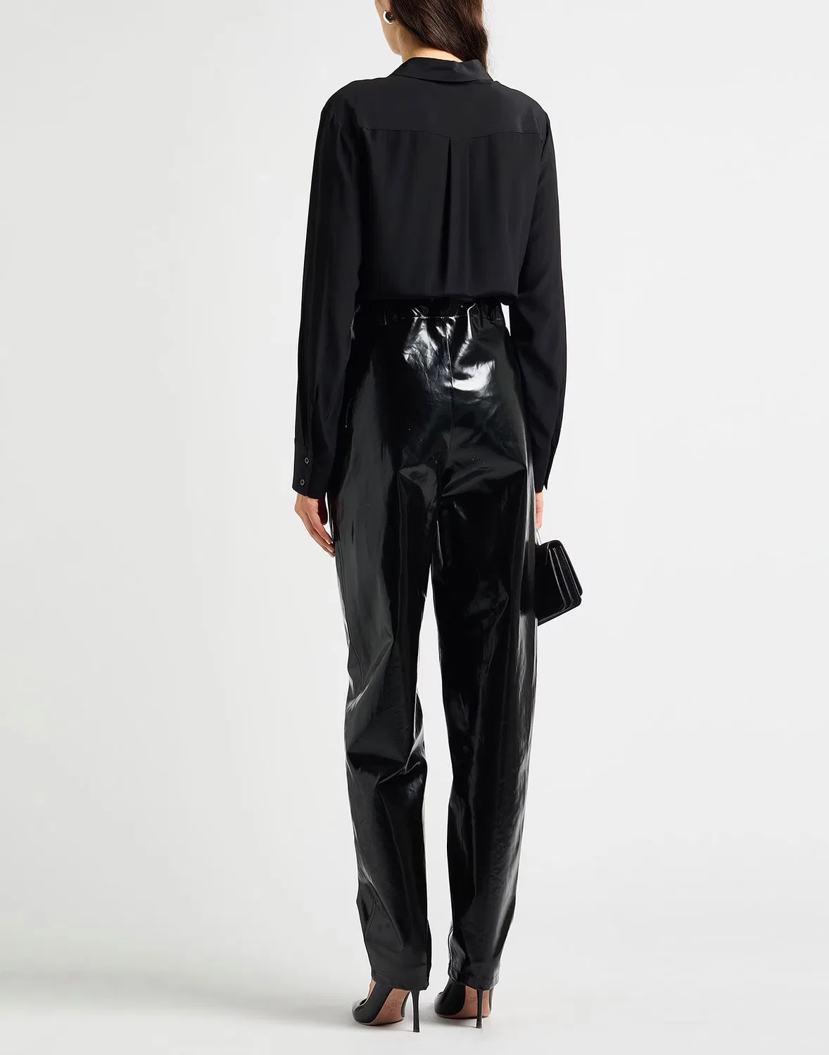Женские зауженные брюки из плотной ткани Saint Laurent, черный — фото 3