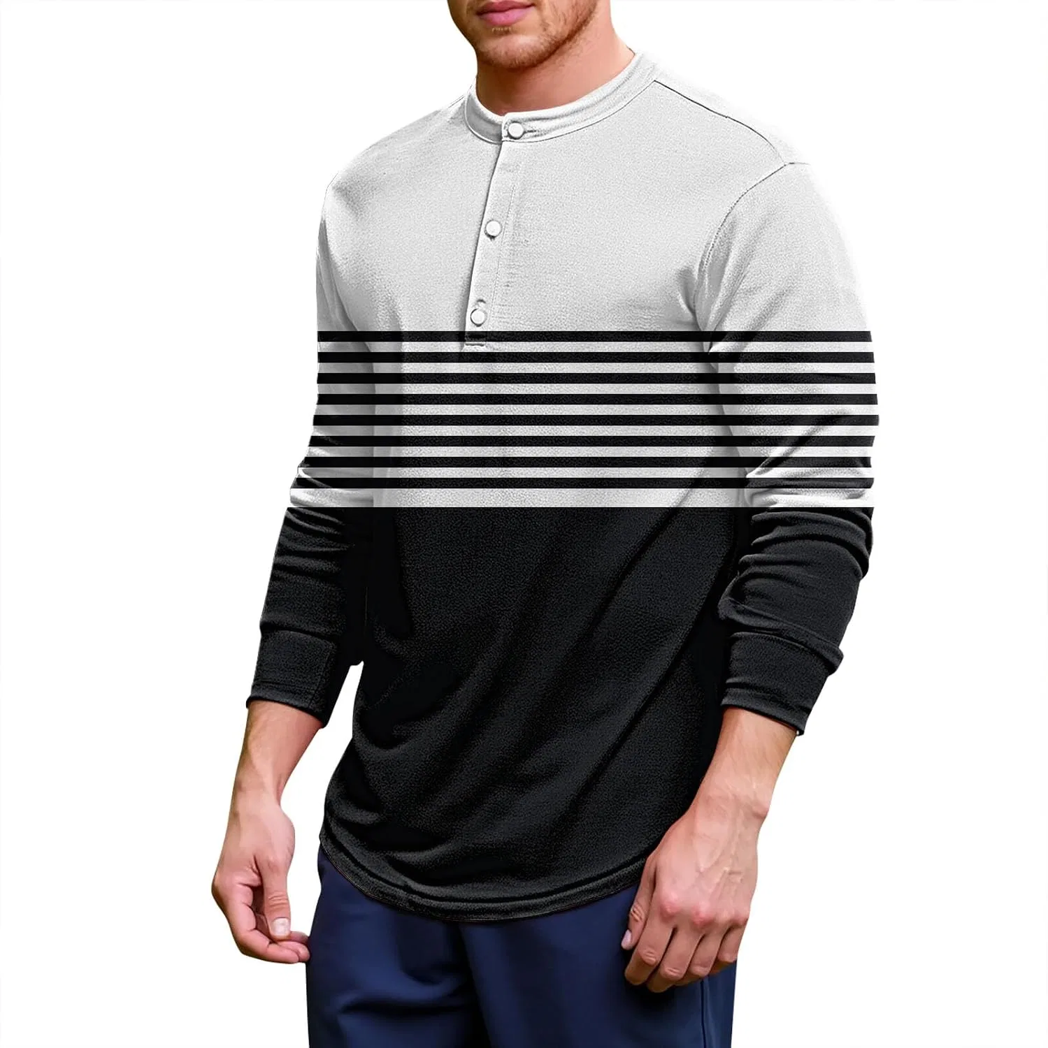 Мужское поло с длинным рукавом, цвет блок, Slim Fit, White