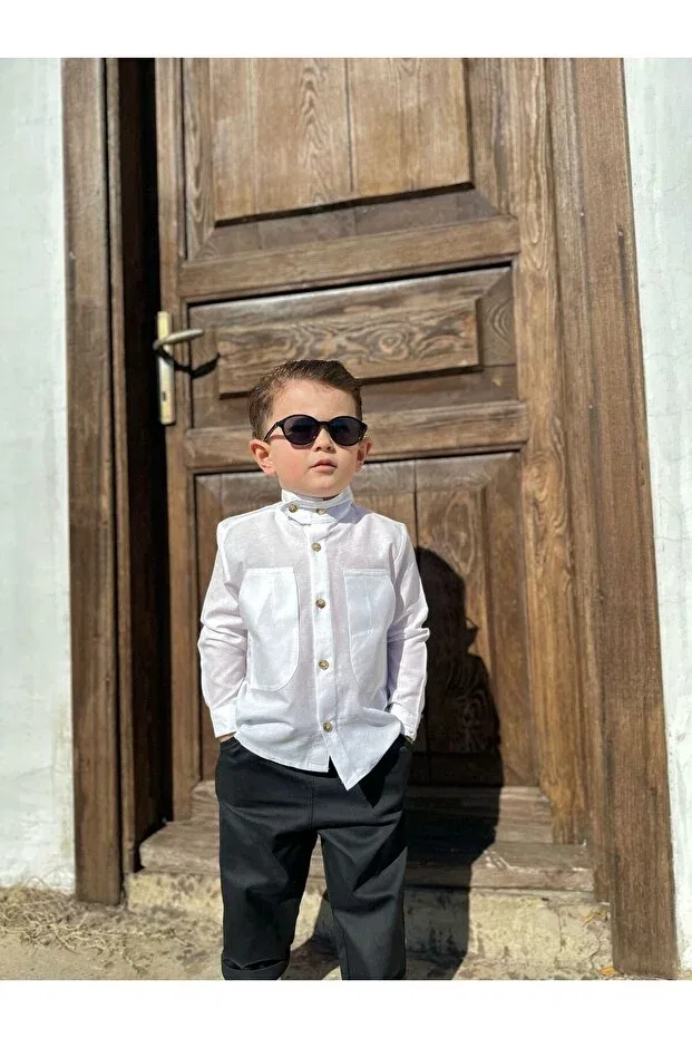 Детская рубашка для мальчиков хлопковая Favorimkids, White — фото 3