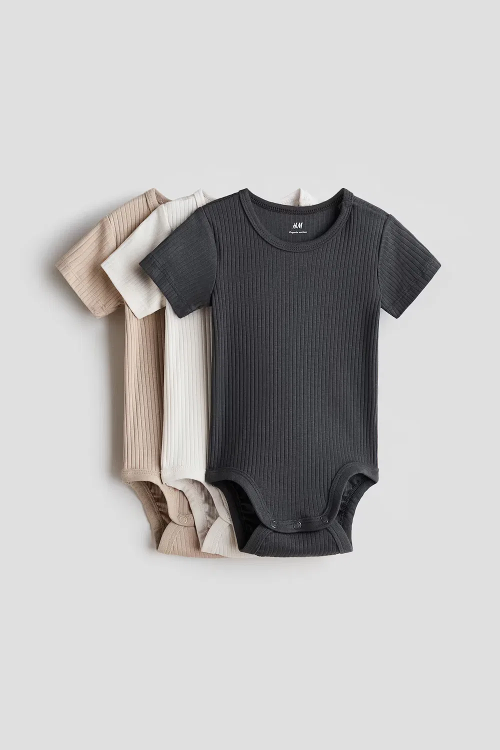Комплект из 3 ребристых хлопковых боди H&M, Grau/Beige