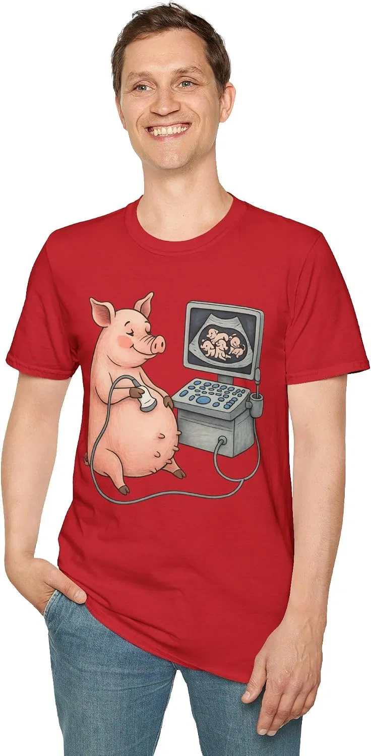 Женская футболка с принтом Pregnant Pig Ultrasound Shirt, красный — фото 4