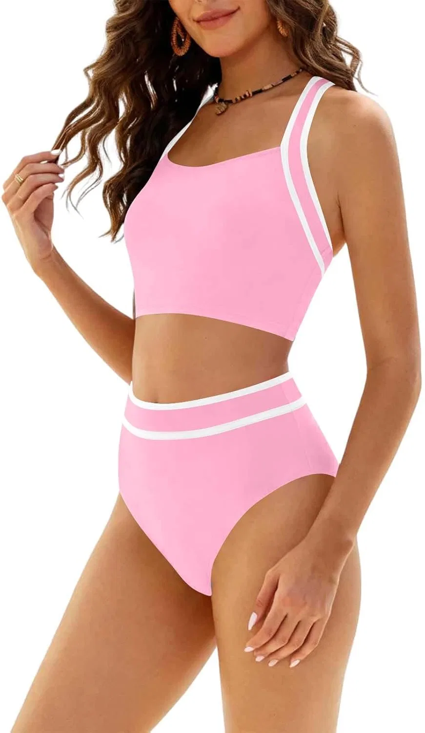 Женский танкини с высокой талией Y2K Colorblock, Pink — фото 4