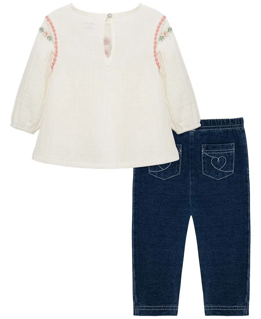 Комплект из туники и брюк с цветочным принтом Little Me, Denim White — фото 2