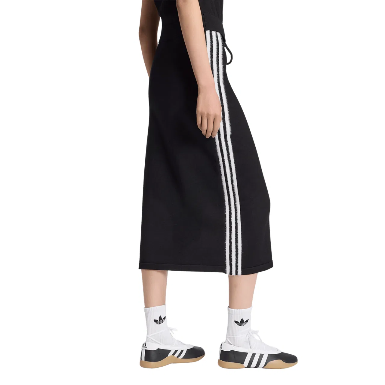 Женская юбка миди из трикотажа с боковыми полосами adidas Originals, Black/White — фото 2