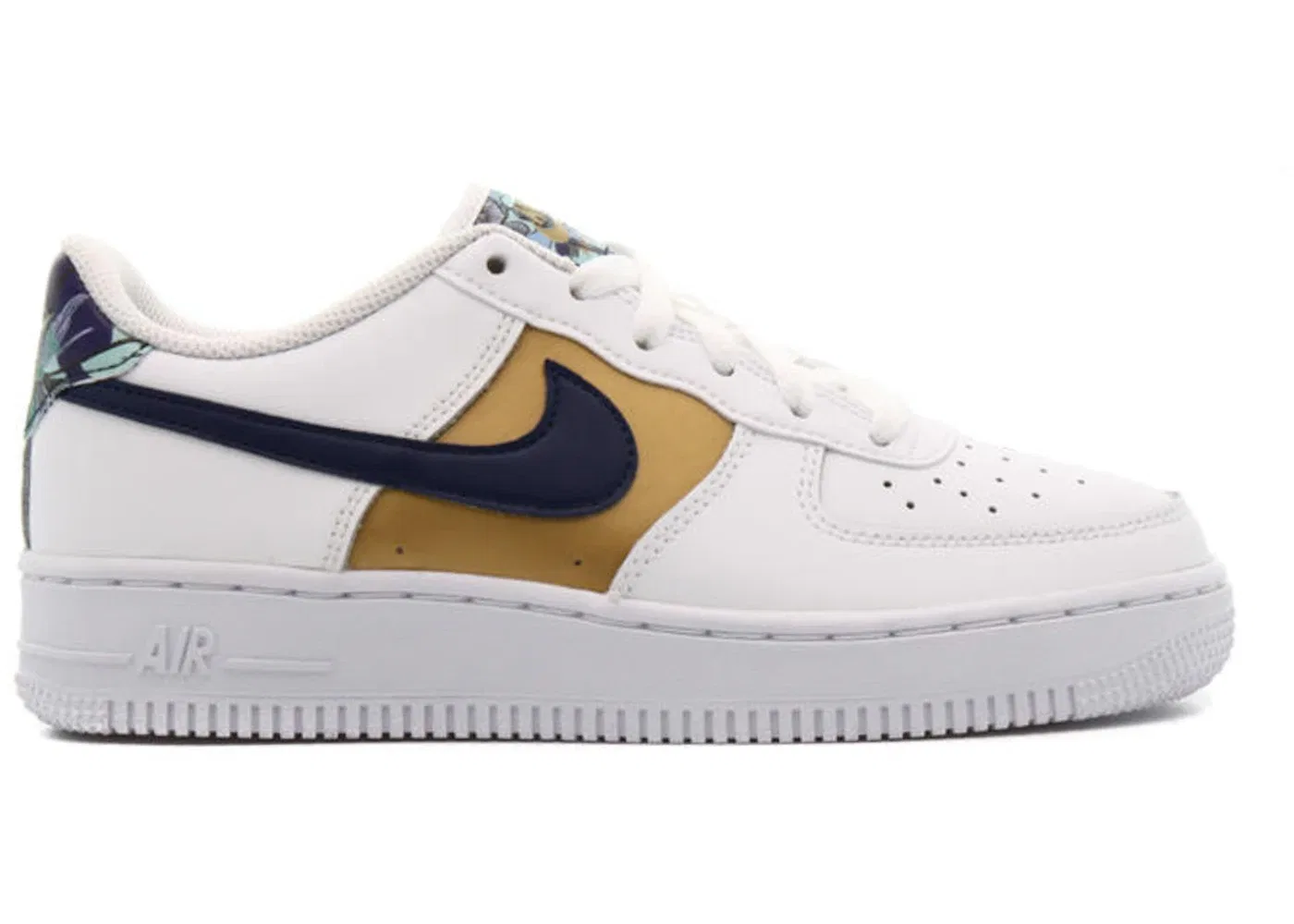 Детские кроссовки Nike Air Force 1 Low '07 LV8, White/Blue Void-Metallic Gold