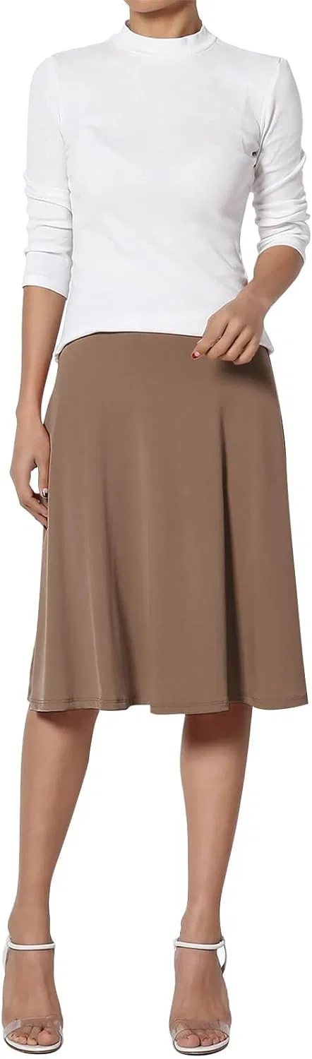 Женская A-силуэта юбка миди с высокой талией Flared Flowy, Beige — фото 2
