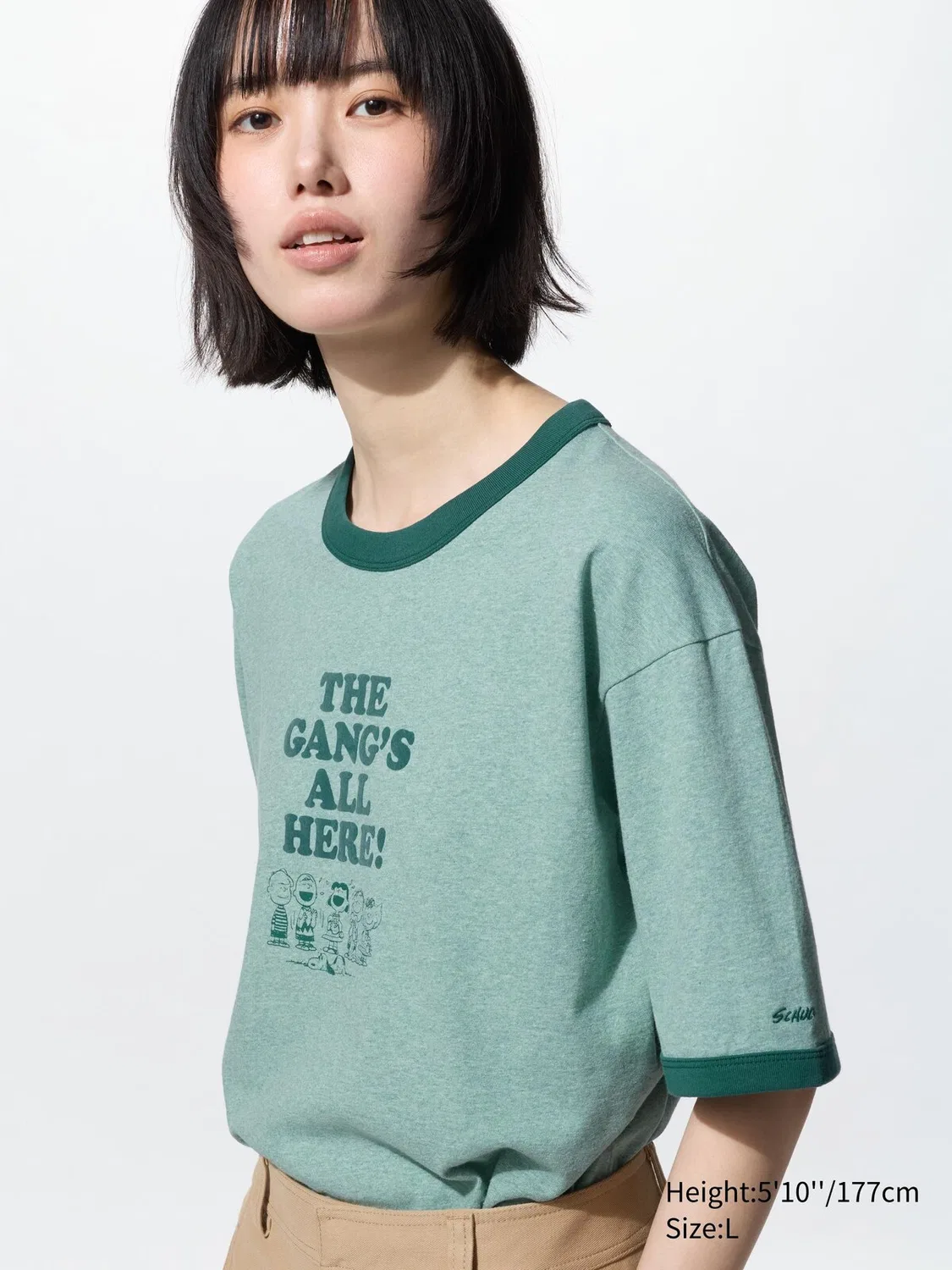Футболка Uniqlo, с принтом Peanuts, зеленая colorway — фото 3