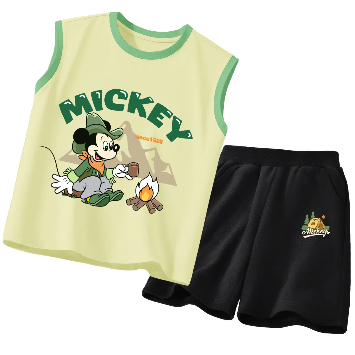Костюм спортивный детский с принтом, Disney, Di Campsite Green Yellow+Di Tent K Black