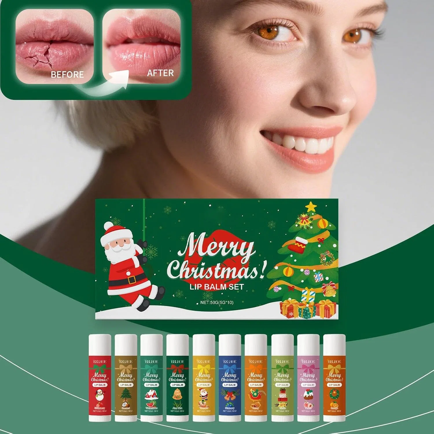 Набор бальзамов для губ Holiday Lip Care Set, Generisch, 10 шт., 16.99x6.81x1.8 см — фото 3
