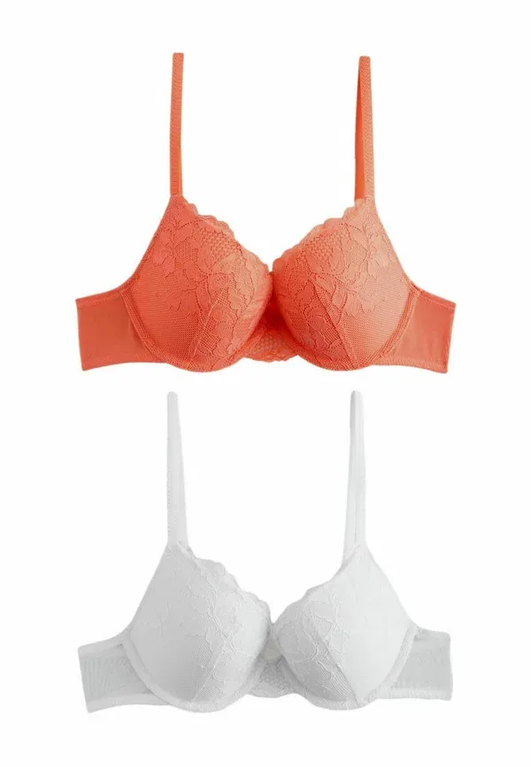 Комплект бюстгальтеров 2 шт, кружевной, push-up, Lace bras, Next, Orange, White, белый/оранжевый