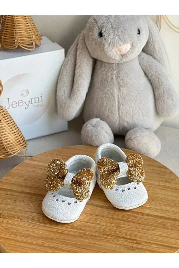 Детские мокасины для малышей с блестками Li Puna, Gold White