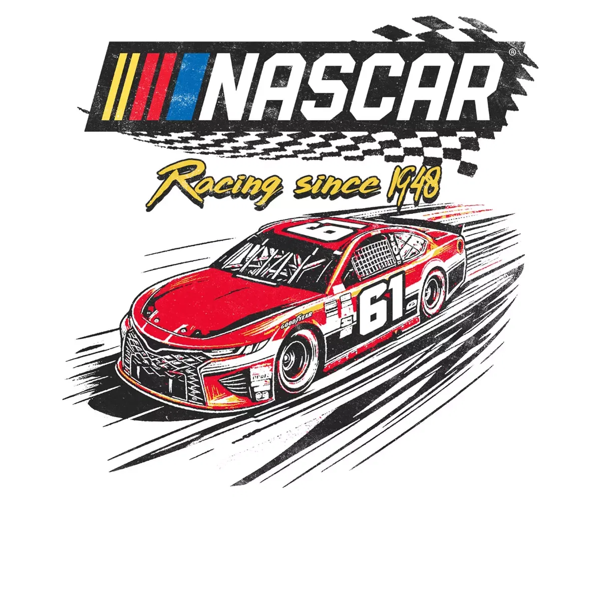 Детская футболка с принтом Racing Car 61 Since 1948 NASCAR, White — фото 2