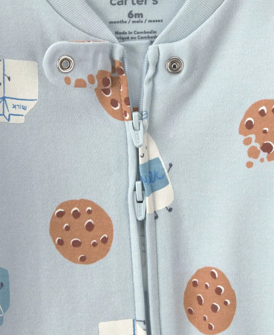 Детский хлопковый комбинезон для сна с длинным рукавом Carter's, Blue/Milk & Cookies — фото 3