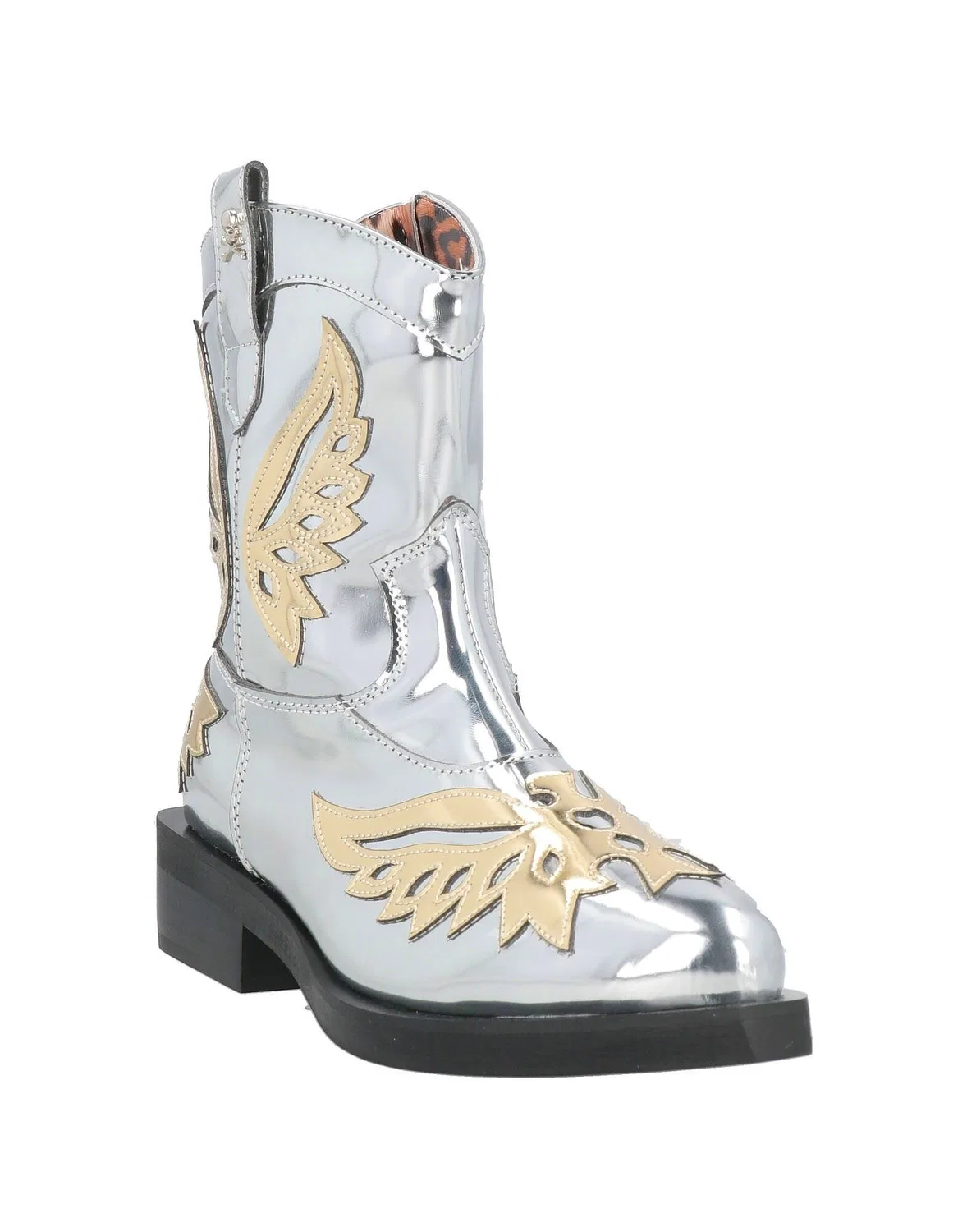 Детские ботинки для девочек на низком каблуке Cowboy Ankle Boots Philipp Plein, серебряный — фото 2