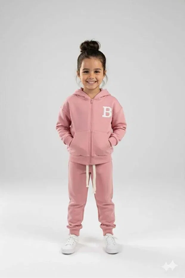 Детский комплект спортивного костюма на молнии с вышивкой Booni Jooni, Pink — фото 4
