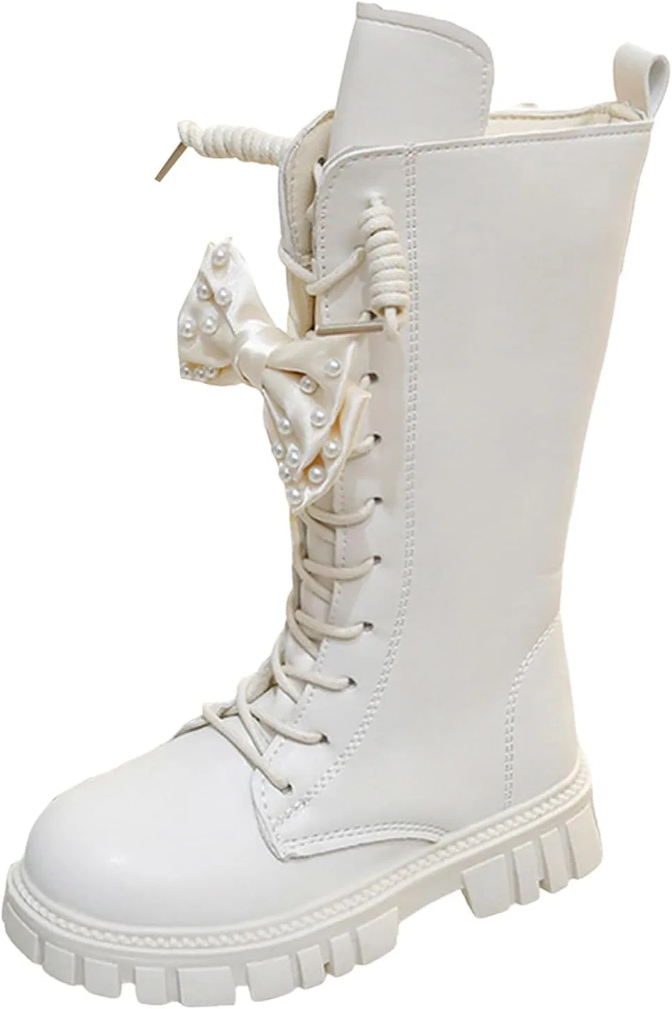 Детские ботинки для девочек с принтом и шнуровкой, модель Girls Lace Up Combat Boots, White