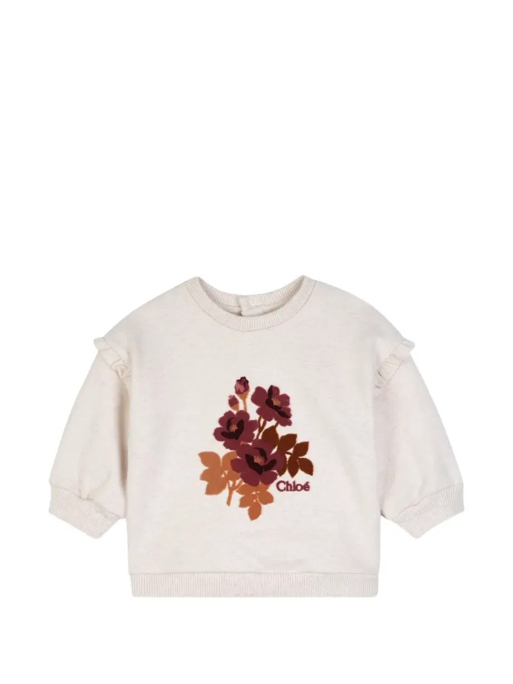 Свитер с оборками и цветочным принтом Chloé Kids, бежевый