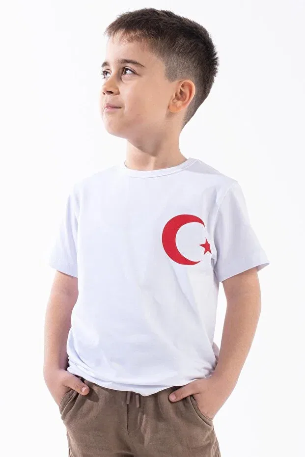 Детская футболка с принтом Turkish Flag Chest Crest Trend Baby Kids, White Boy