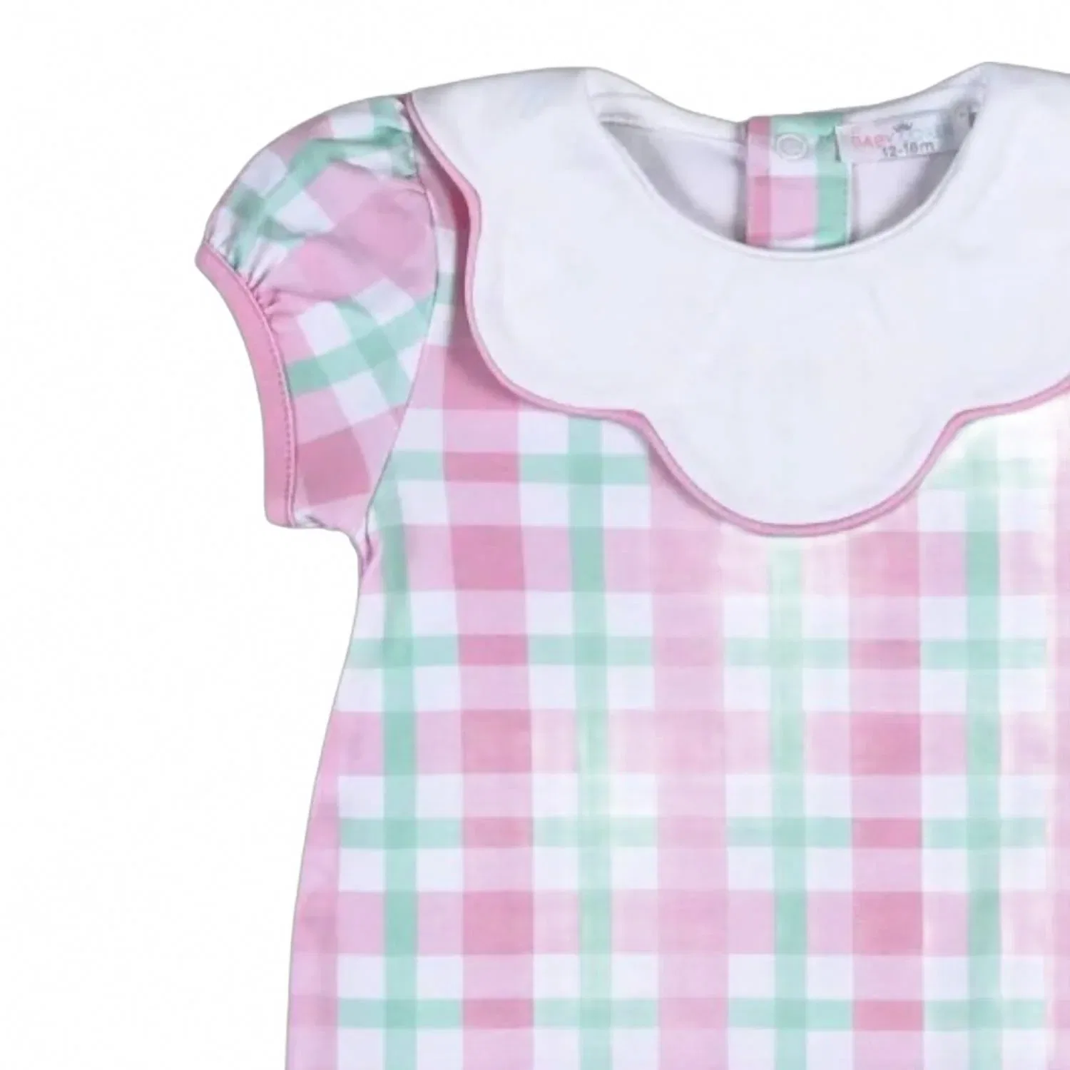 Детский боди-комбинезон для девочек с воротником Jane Bib Bubble Romper BABY LOREN, Pink Plaid — фото 2