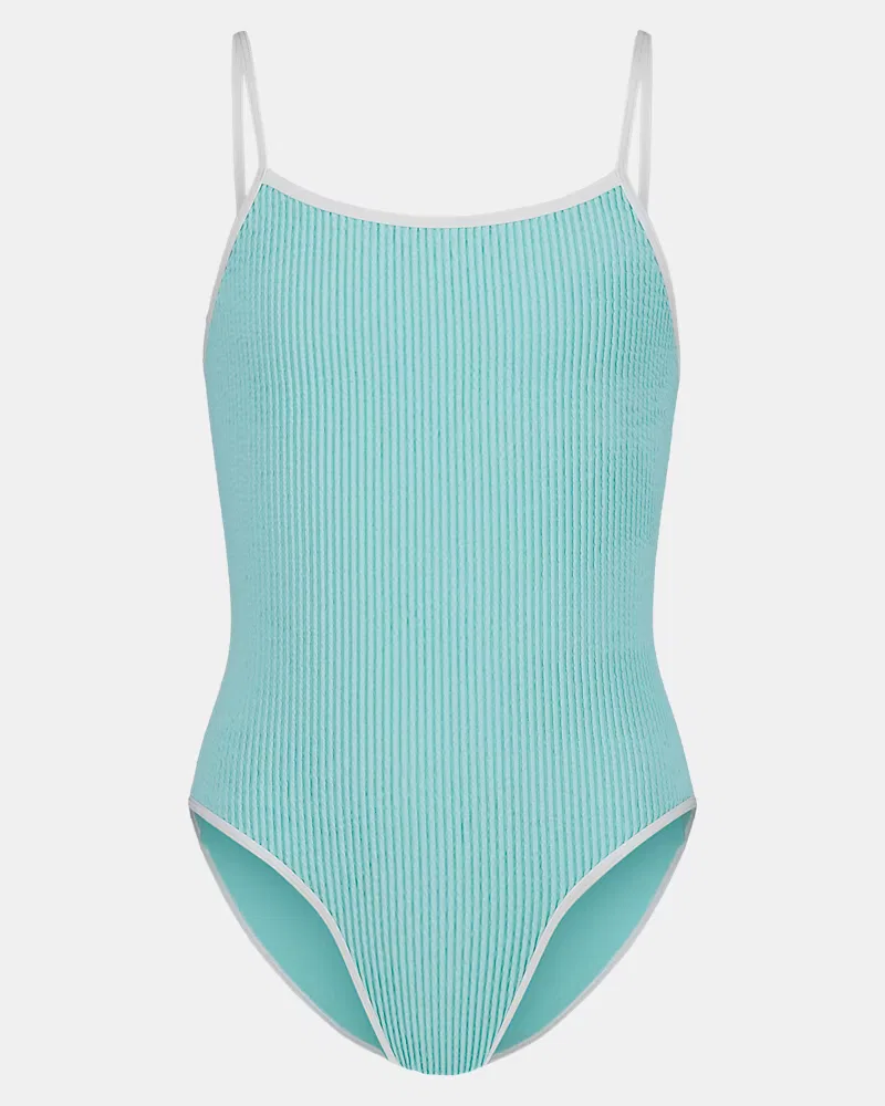 Детский слитный купальник с защитой UPF 30 UA Textured UnderArmour, Neo Turquoise/White