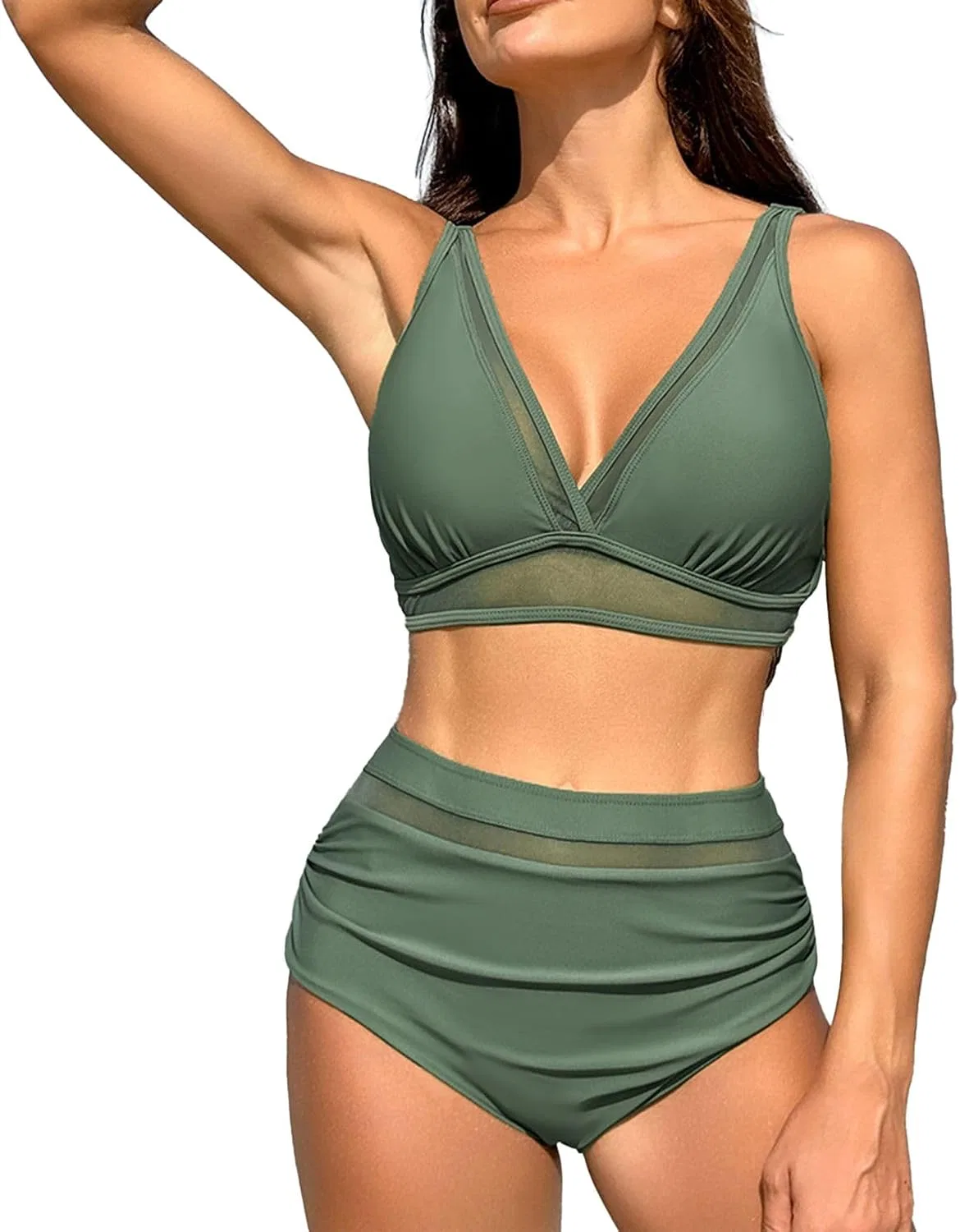 Женский бикини-сет с сетчатой отделкой, Army Green